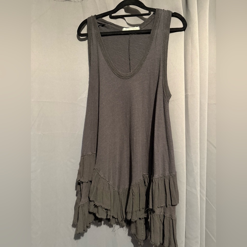 We The Free Gray Asymmetrical Ruffled Tunic
